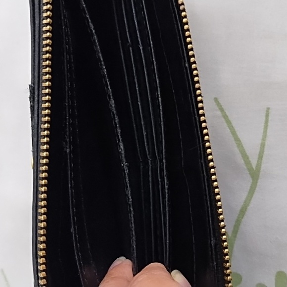 COACH Madison Pleated Wristlet Wallet Black Smooth Leather Patent Snake Trim - Picture 5 of 10